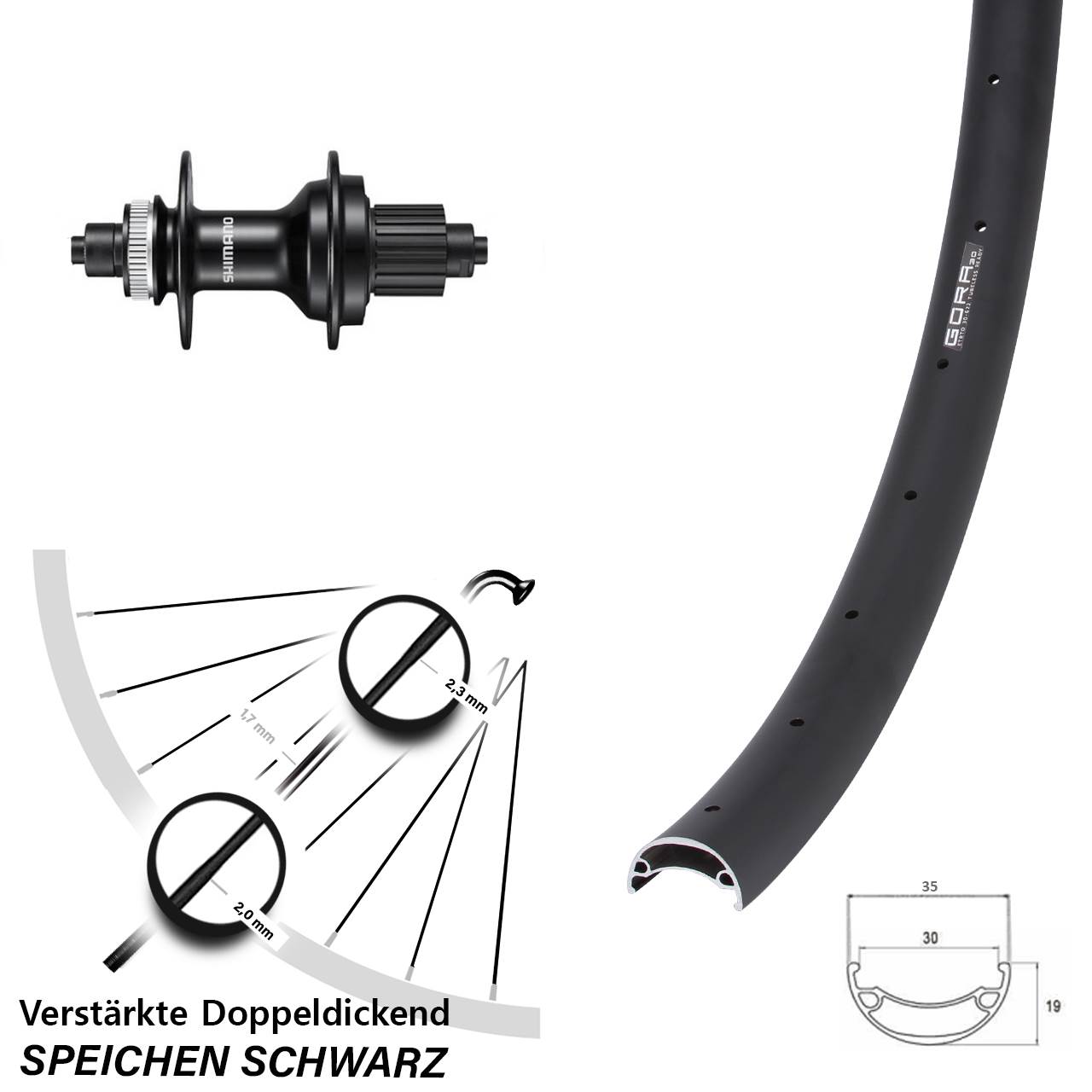 27,5 Zoll Gora 30 Shimano MT500 Disc Laufrad für Schnellspanner Micro Spline