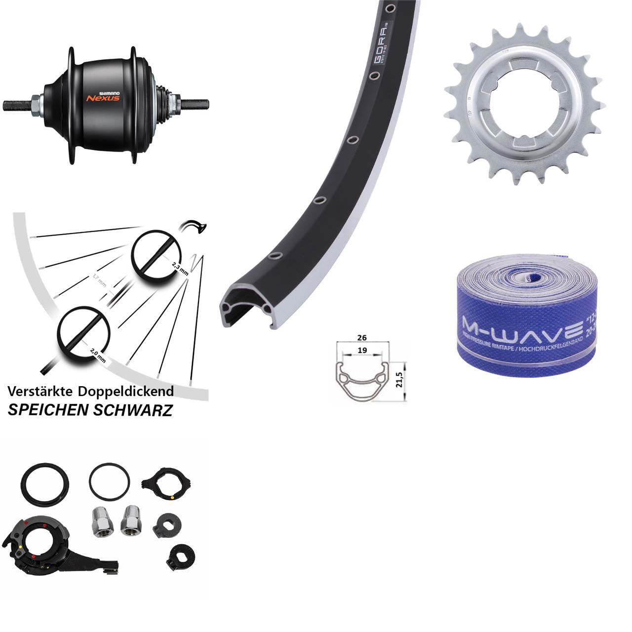 Hinterrad 28 Zoll Shimano Nexus 8-Gang Gora 19 schwarz Freilauf