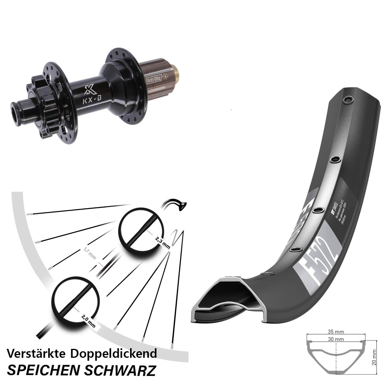 650B Hinterrad DT Swiss F 572 KX-B 8-11 fach HG 12x148 Boost 6-Loch