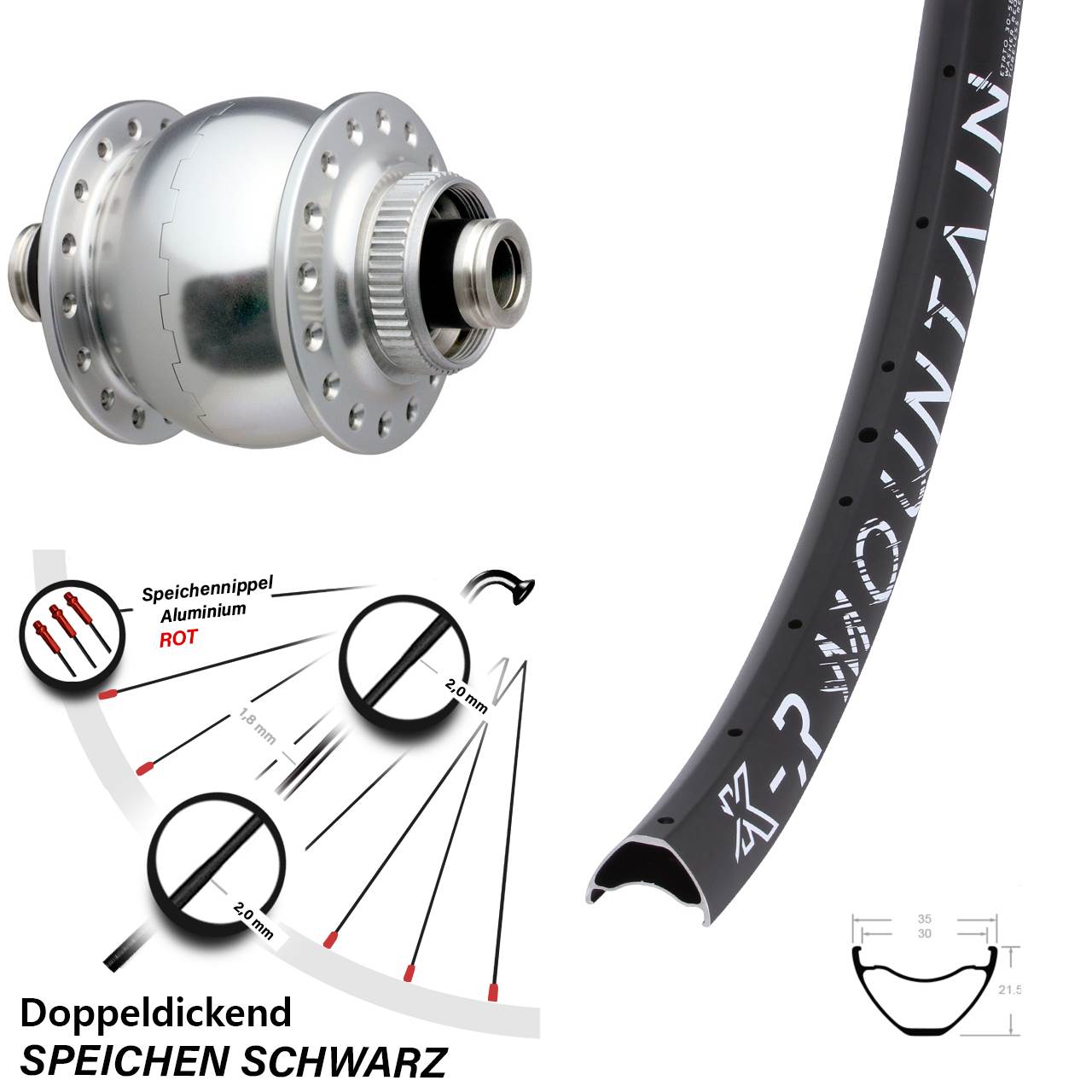 27,5 Zoll KX-R Mountain SONdelux Centerlock Vorderrad mit Nabendynamo 12x100