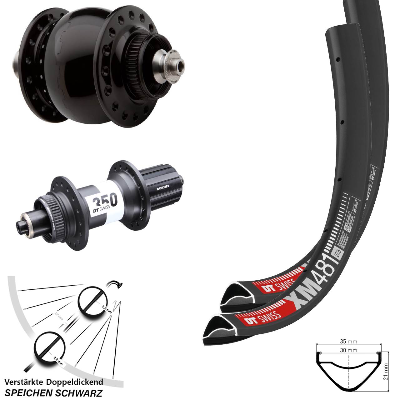 Laufradsatz für Schnellspanner 27,5 Zoll DT Swiss XM 481-350 SON 28 8-11 fach HG