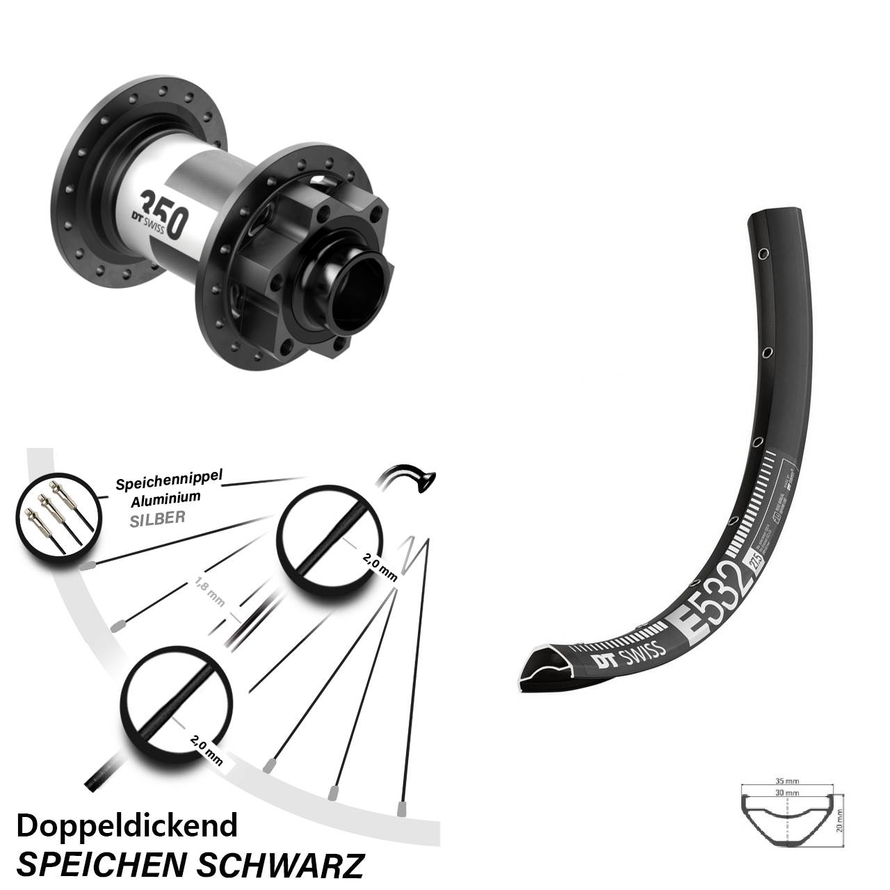 29 Zoll DT Swiss E 532 350 Disc Laufrad 20x110 Boost