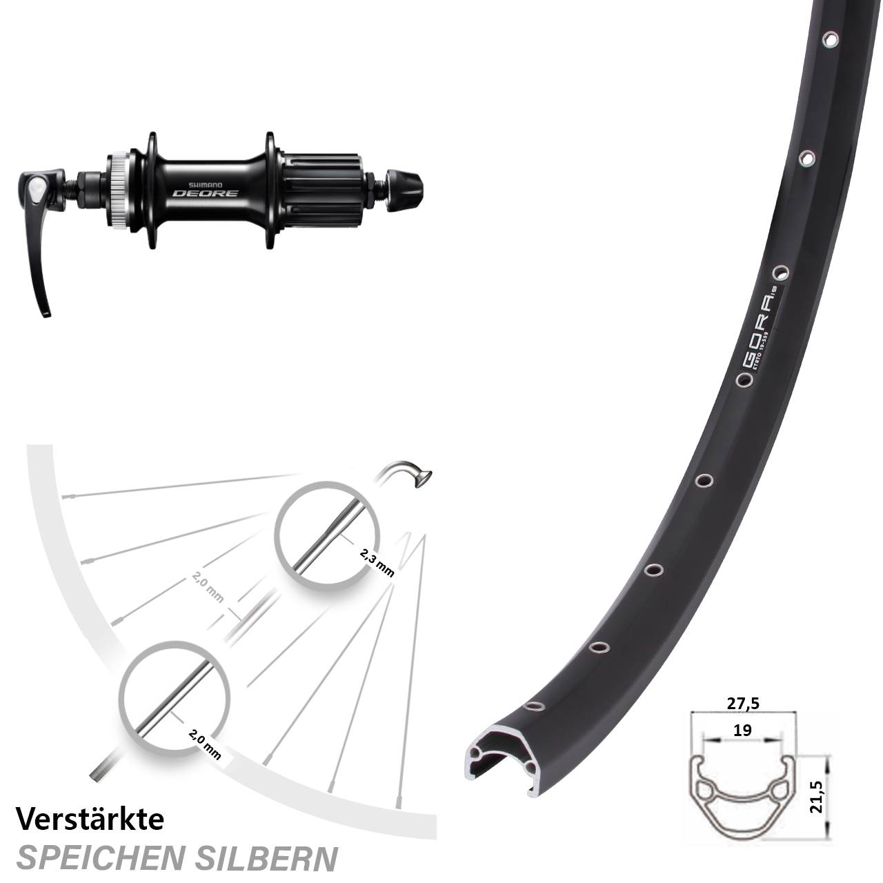 650B Gora 19 Shimano Deore Centerlock Hinterrad QR 8-11 fach HG