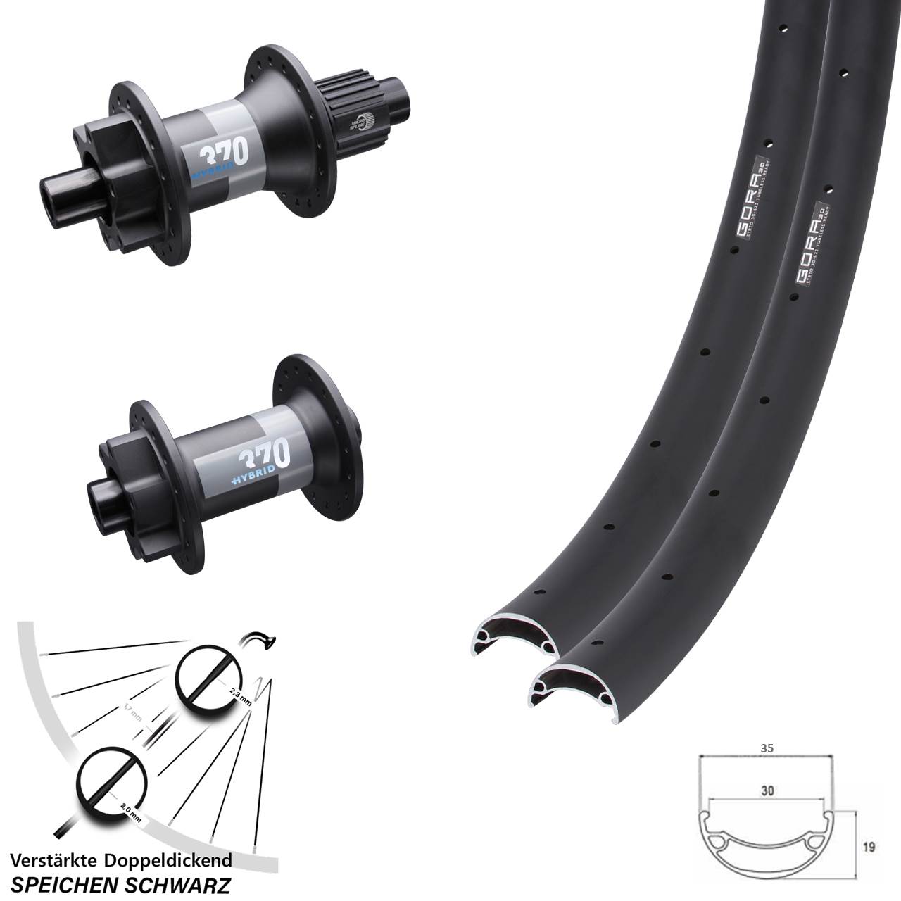 Gora 30 DT Swiss 370 Hybrid 27,5 Zoll Disc Laufradsatz 15x110 12x148 Micro Spline