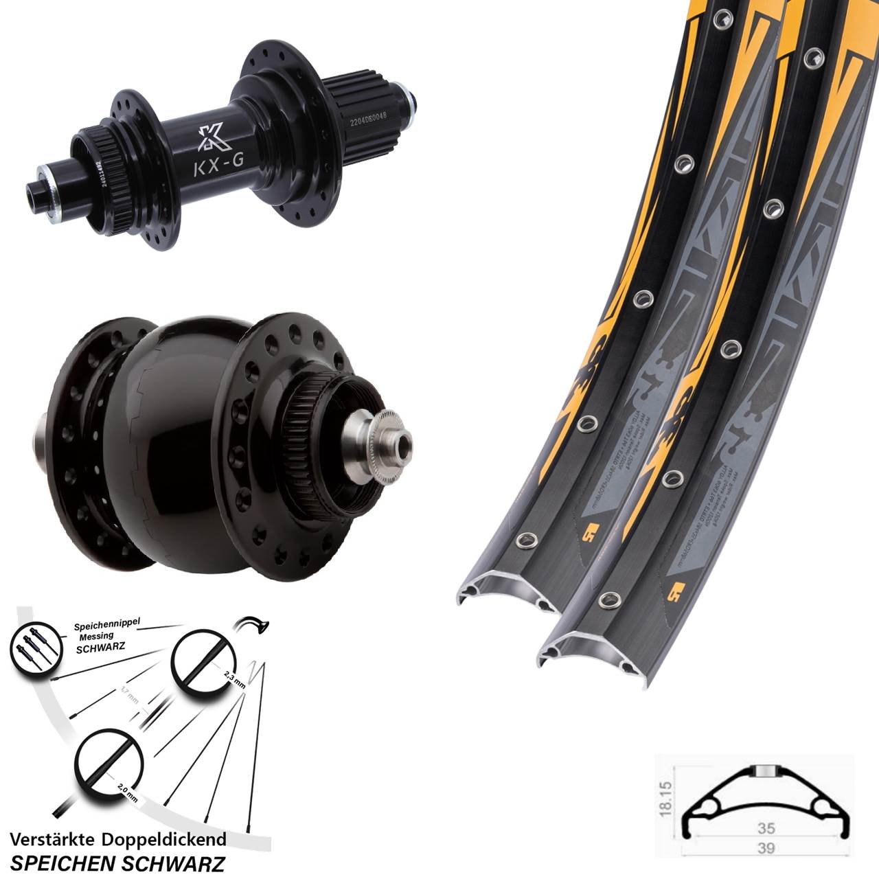 Disc Laufradsatz QR 27,5 Zoll Rodi TRYP 35 KX-GS Heavy Duty SON delux Micro Spline