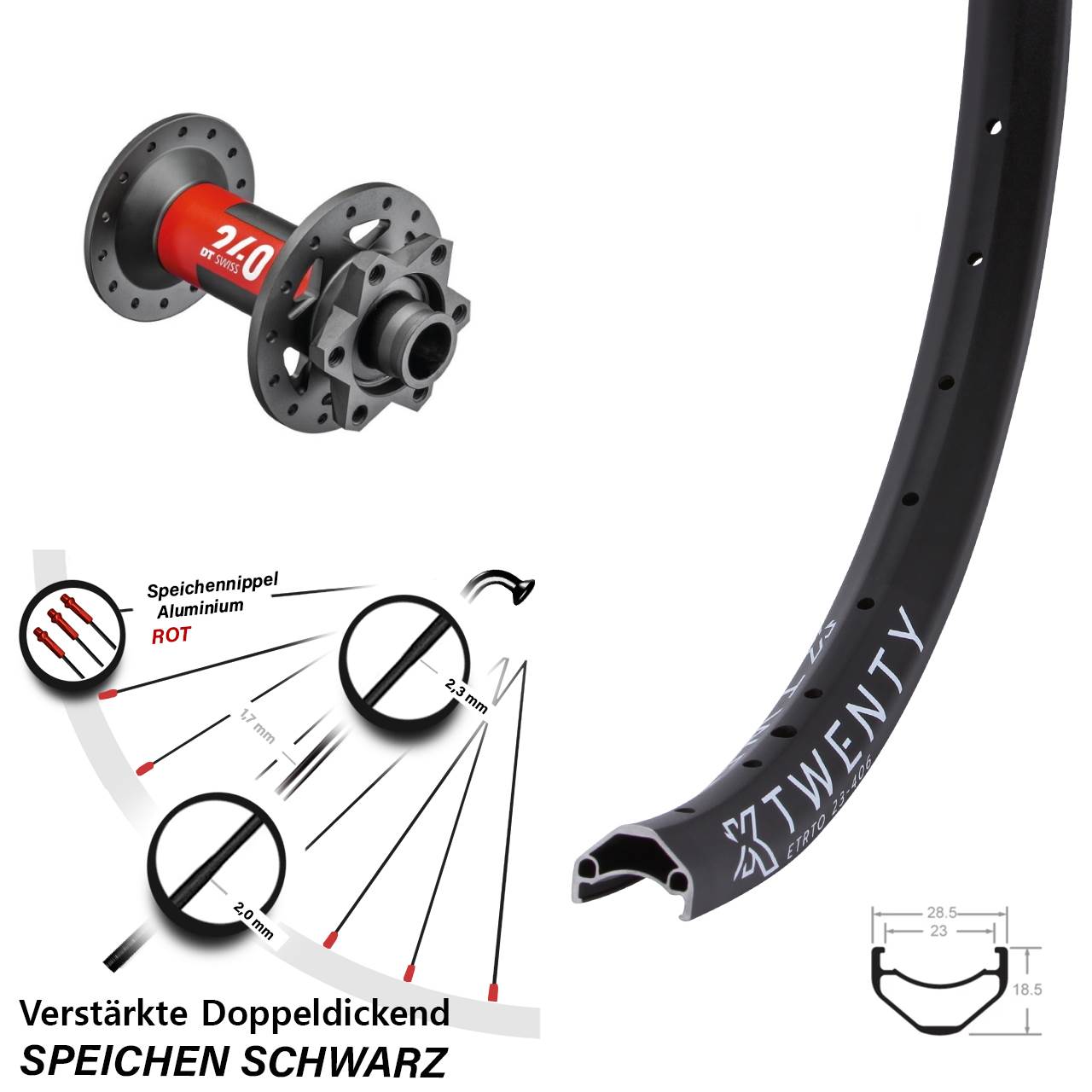 Disc Vorderrad 20 Zoll KX Twenty DT Swiss 240 15x110 Boost