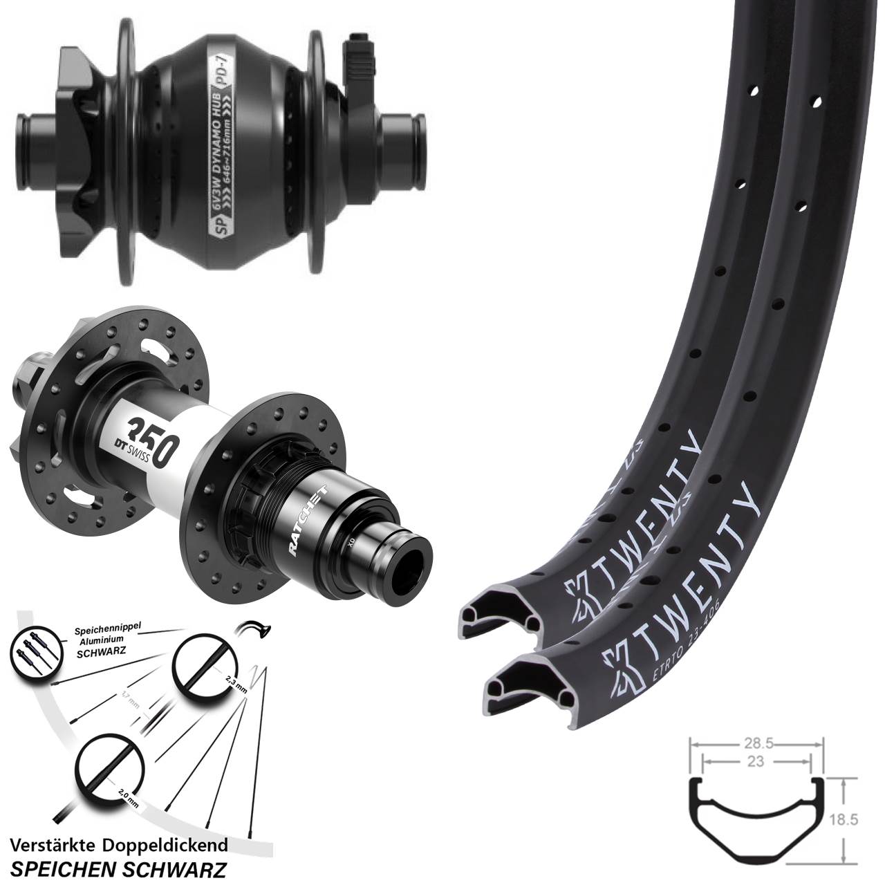 20 Zoll KX Twenty SP PD-7 DT Swiss 350 XD Disc Laufradsatz 12x100/142