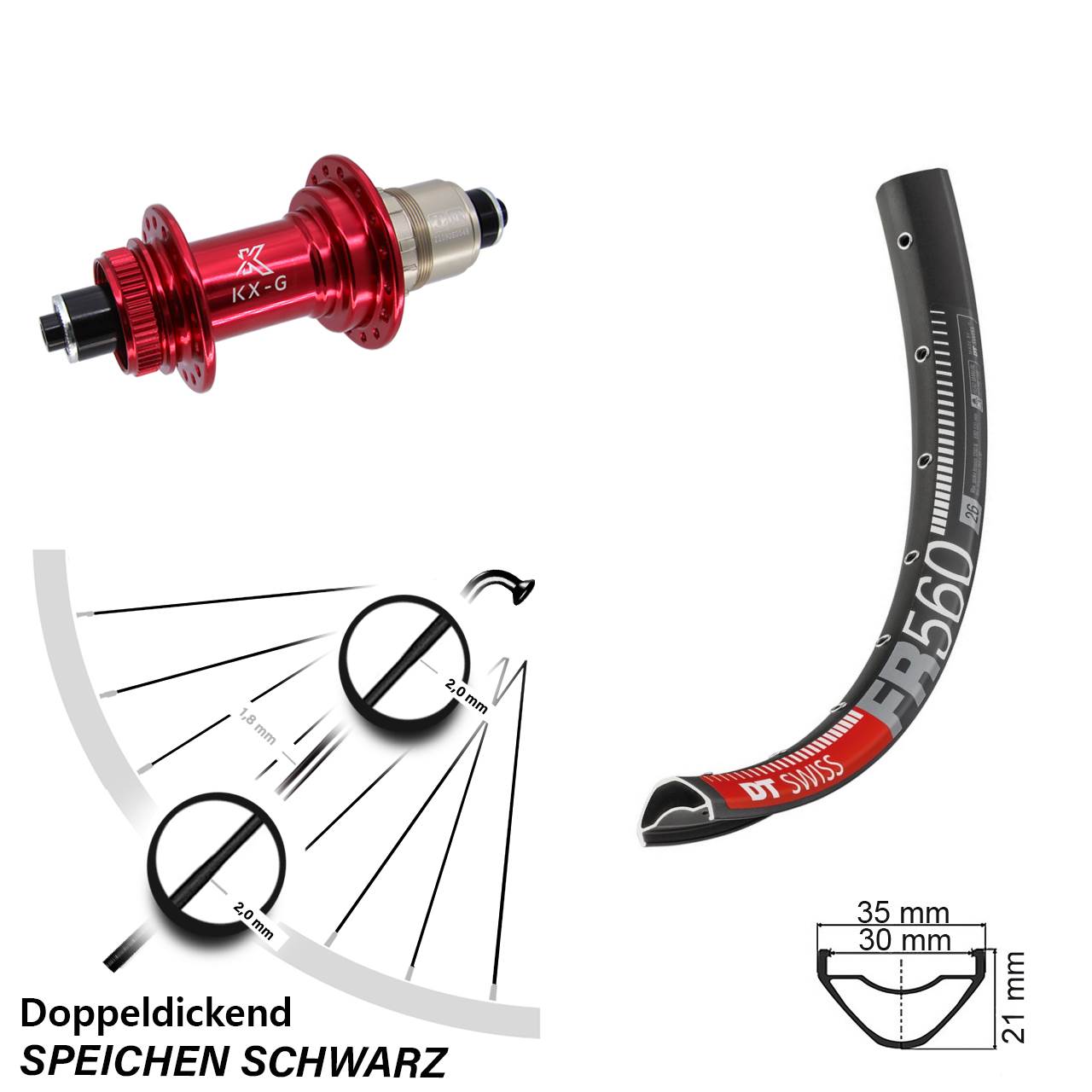 Disc Laufrad 26 Zoll DT Swiss FR560 KX-G rot XD-R QR