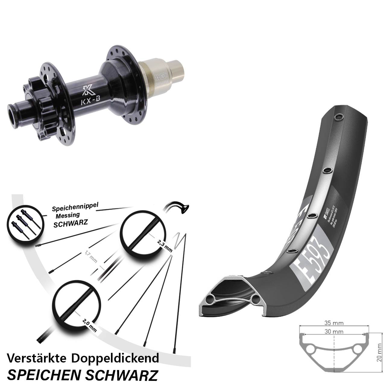 6-Loch Hinterrad 29 Zoll DT Swiss E593 KX-B SRAM XD 12x148