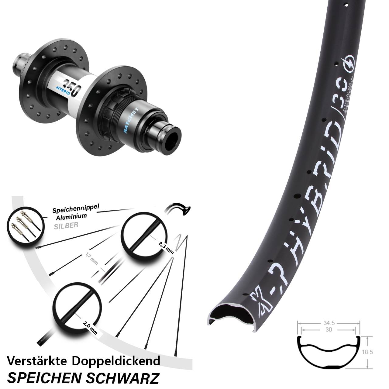 29 Zoll KX-R Hybrid 30 DT Swiss 350 Hybrid Boost Hinterrad Disc Boost XD 11-12 fach