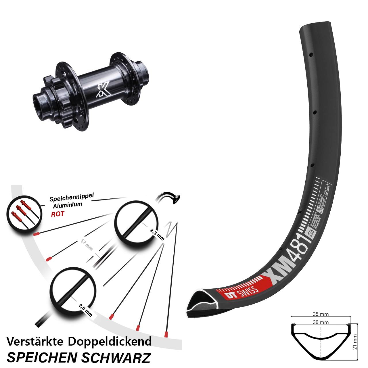 27,5 Zoll DT Swiss XM 481 KX-M Downhill Vorderrad 6-Loch 20x110 (DH alt)