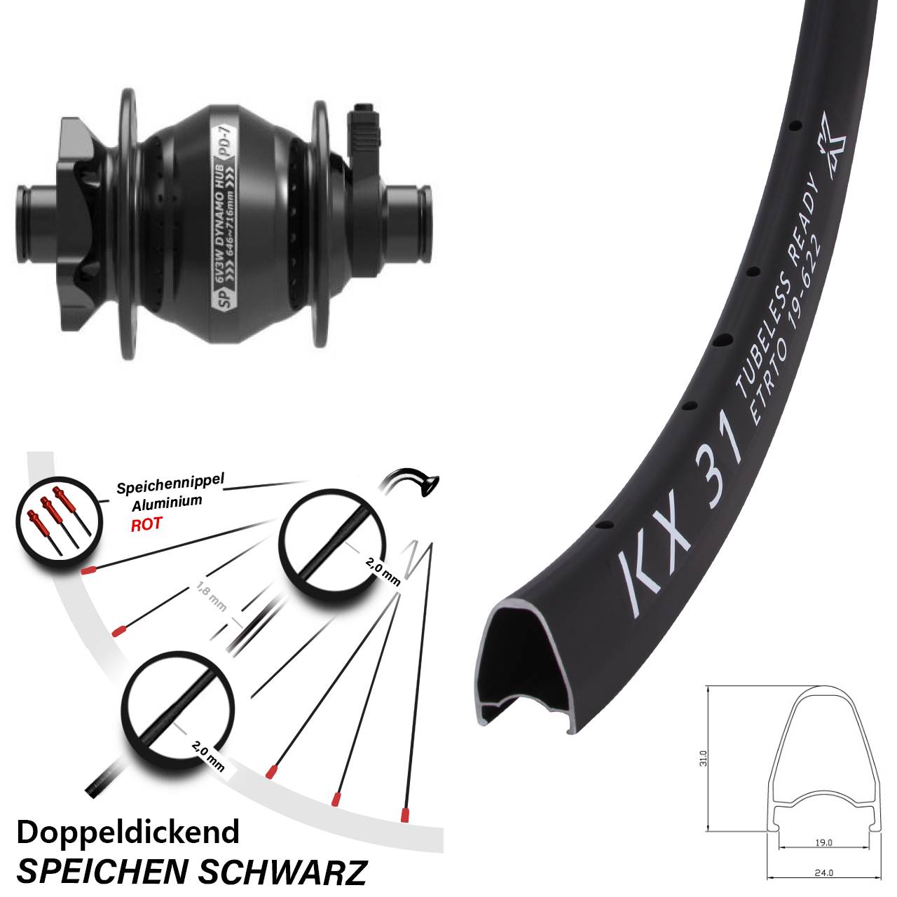 Disc Vorderrad 28 Zoll KX 31 Shutter Precision PD-7 12x100