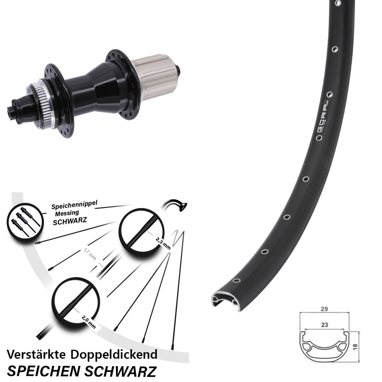 Centerlock Hinterrad für Schnellspanner 28 Zoll Gora 23 Novatec CL-135 8-12 fach