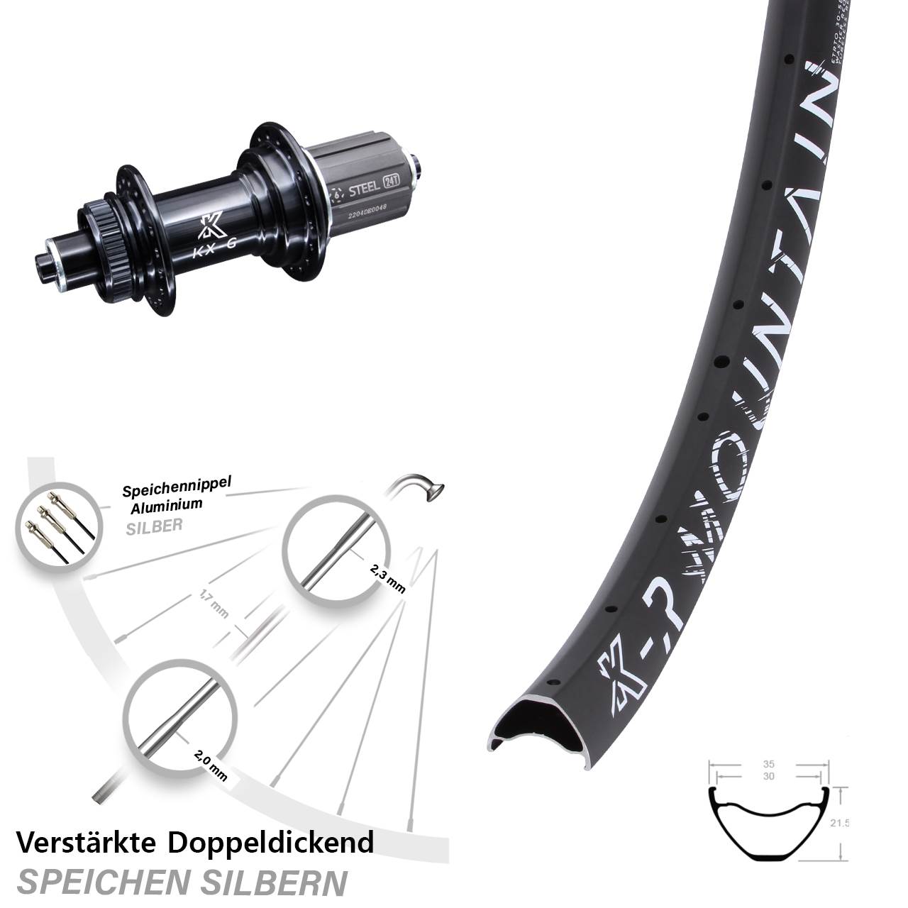 29 Zoll KX-R Mountain schwarz Centerlock Hinterrad QR 8-12 fach HG