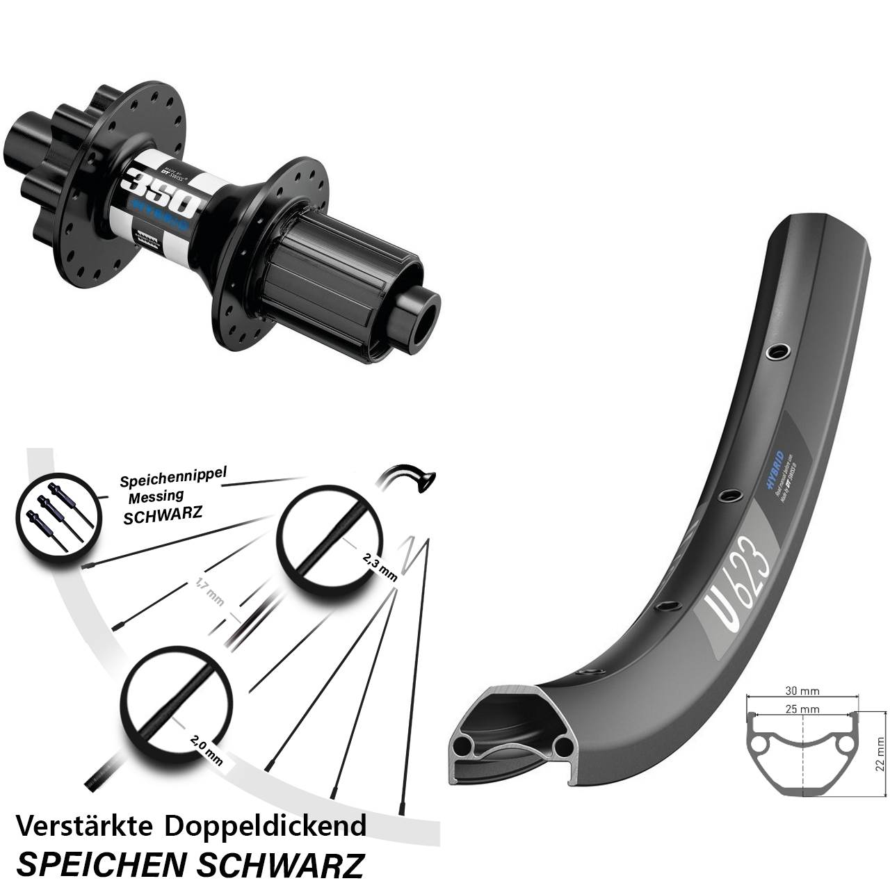 DT Swiss U 623-350 Hybrid 28-29 Zoll Hinterrad 6-Loch 12x148 Boost 8-11 fach