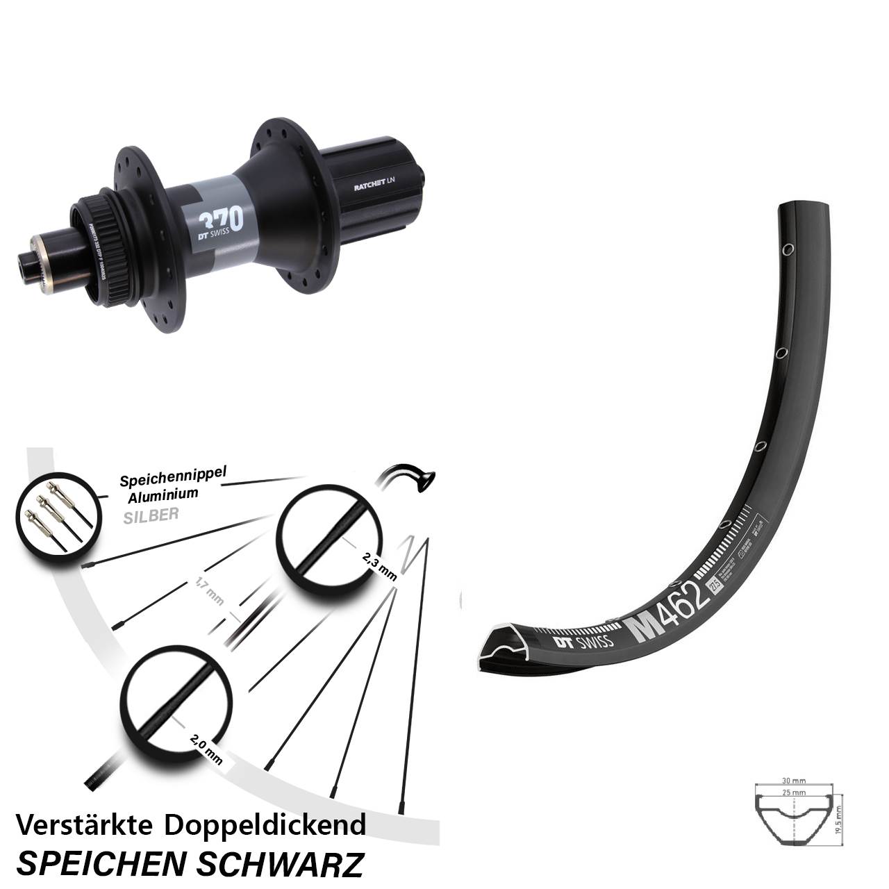 DT Swiss M462-370 29 Zoll Hinterrad für Schnellspanner 8-12 fach HG