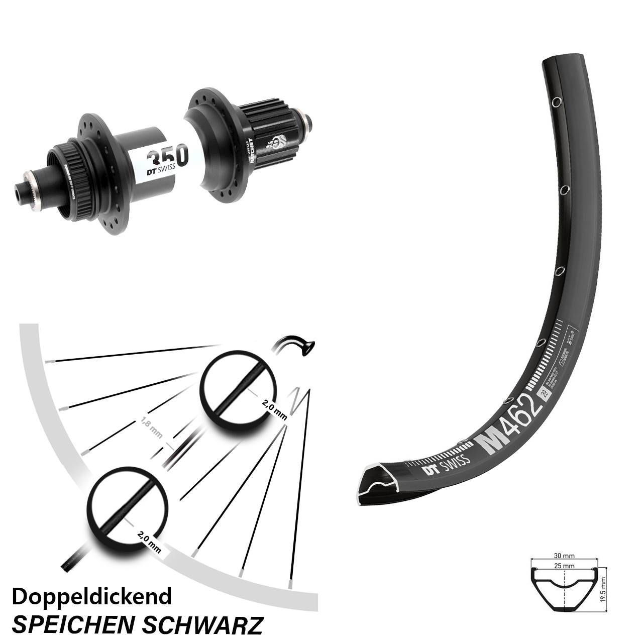 Centerlock Hinterrad 27,5 Zoll DT Swiss M462-350 Shimano Micro Spline QR Boost