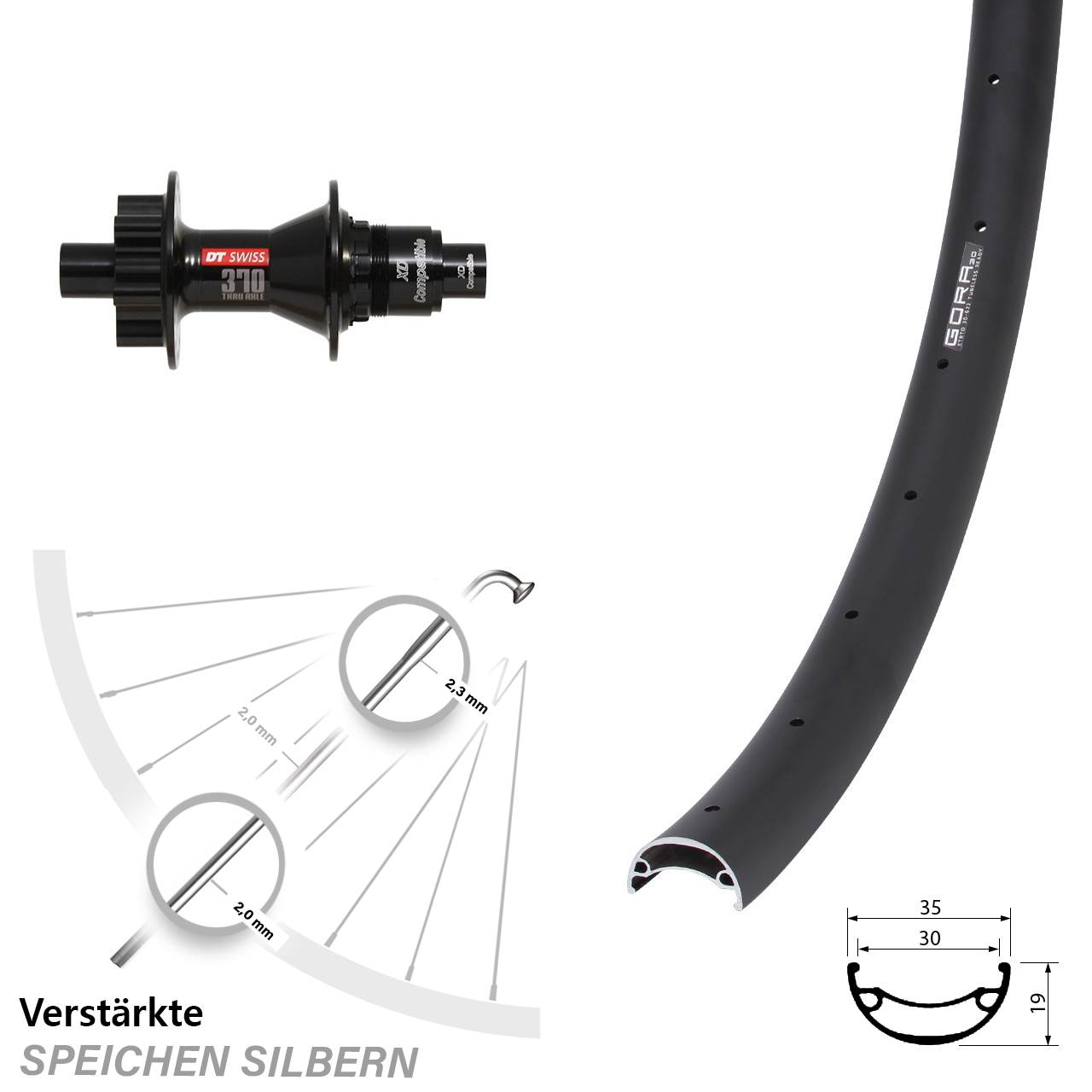 Laufrad 20 Zoll Gora 30 Disc DT Swiss 370 3P 12x142 6-Loch XD