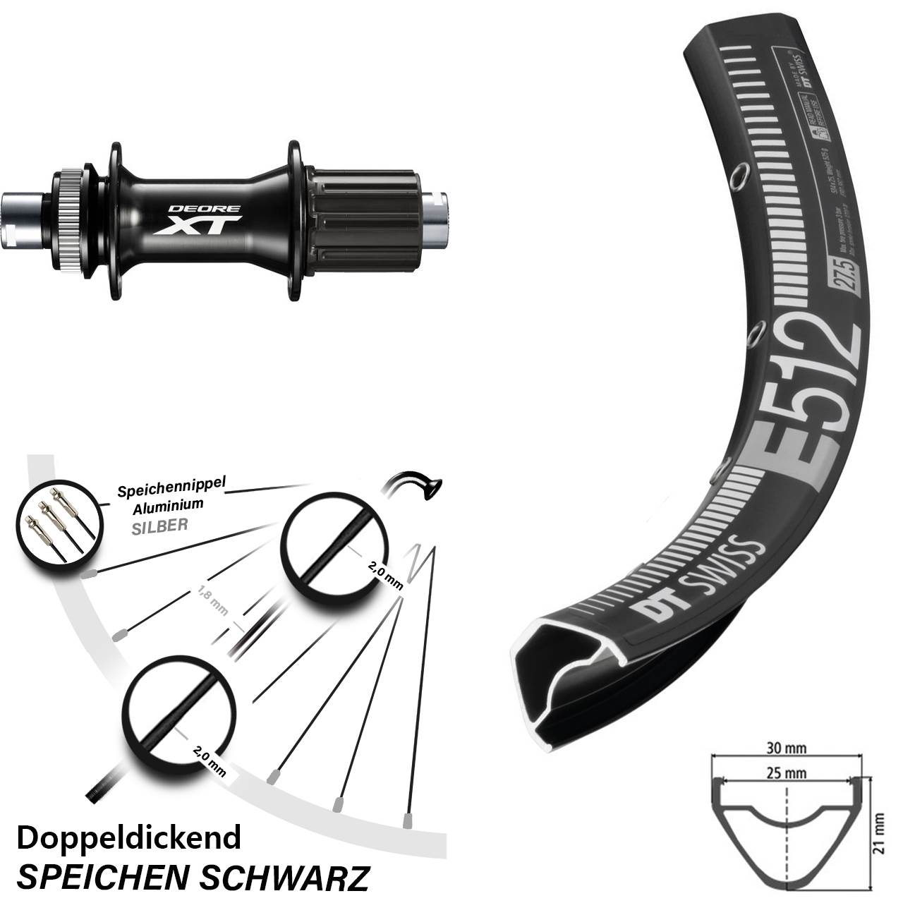 Hinterrad Centerlock 29 Zoll DT Swiss E512 Shimano FH-M8010-B 8-11 fach 12x148