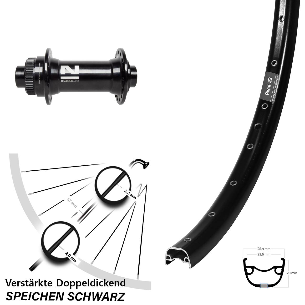 Ryde Rival 23 Novatec D041 27,5 Zoll Vorderrad Centerlock 15x110 Boost