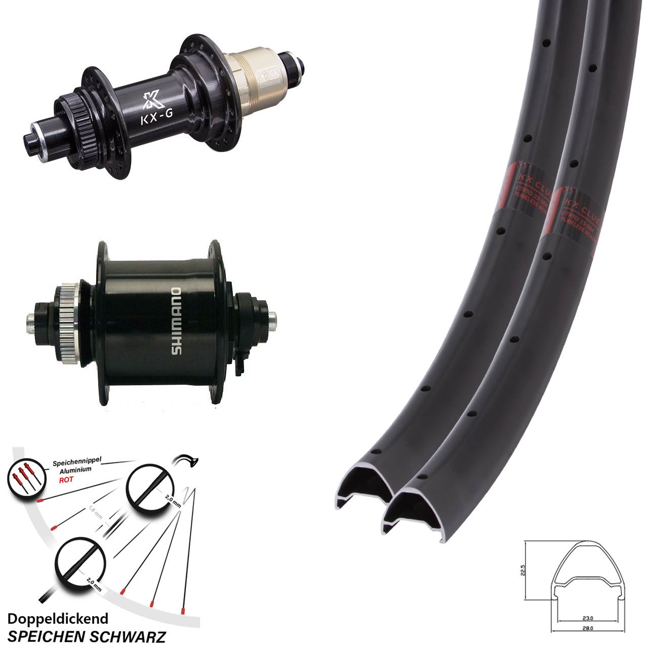 28 Zoll KX-G Clue Shimano DH-UR700-3D Disc Laufrad-Satz für Schnellspanner SRAM XDR