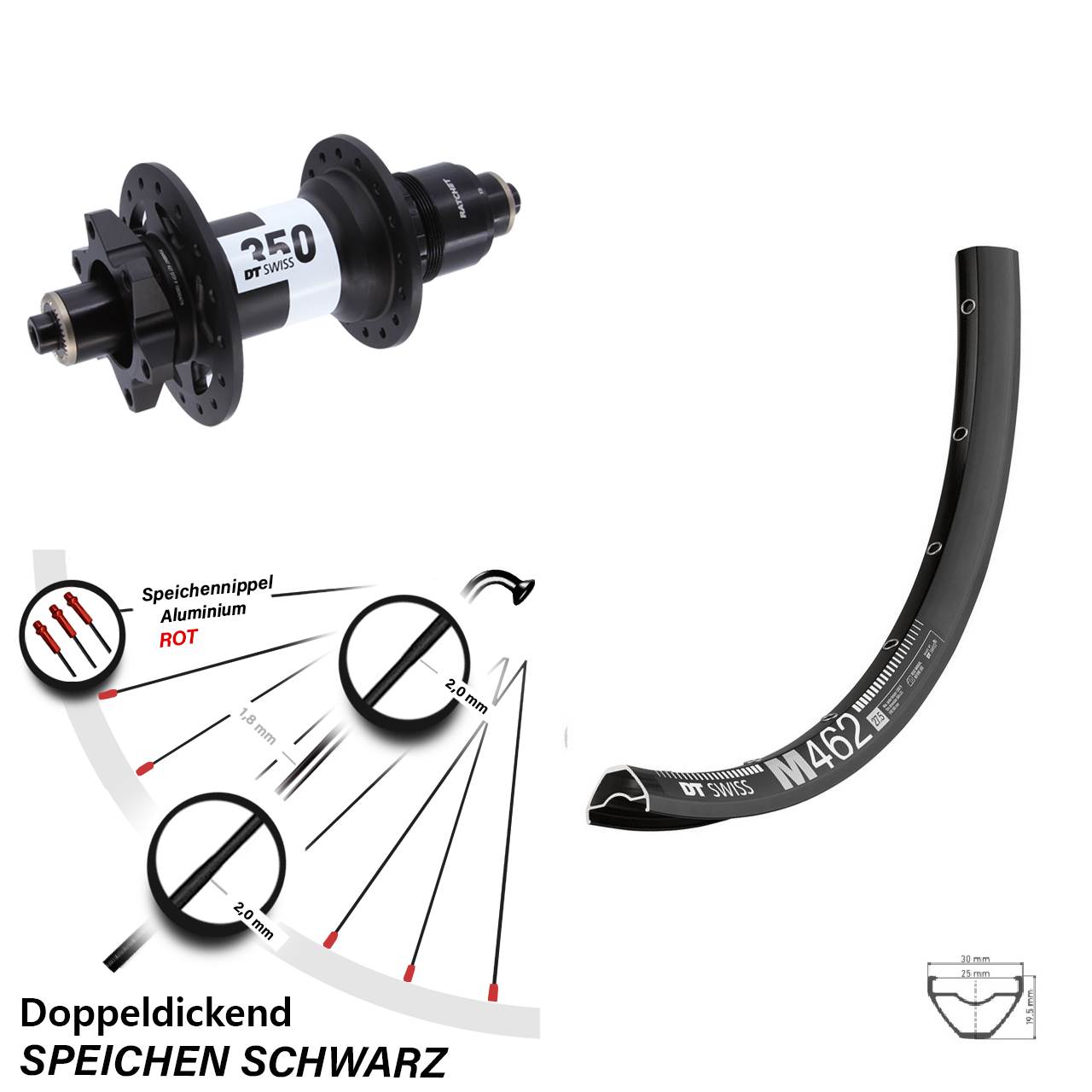 Hinterrad 27,5 Zoll DT Swiss M 462-350 6-Loch XD QR