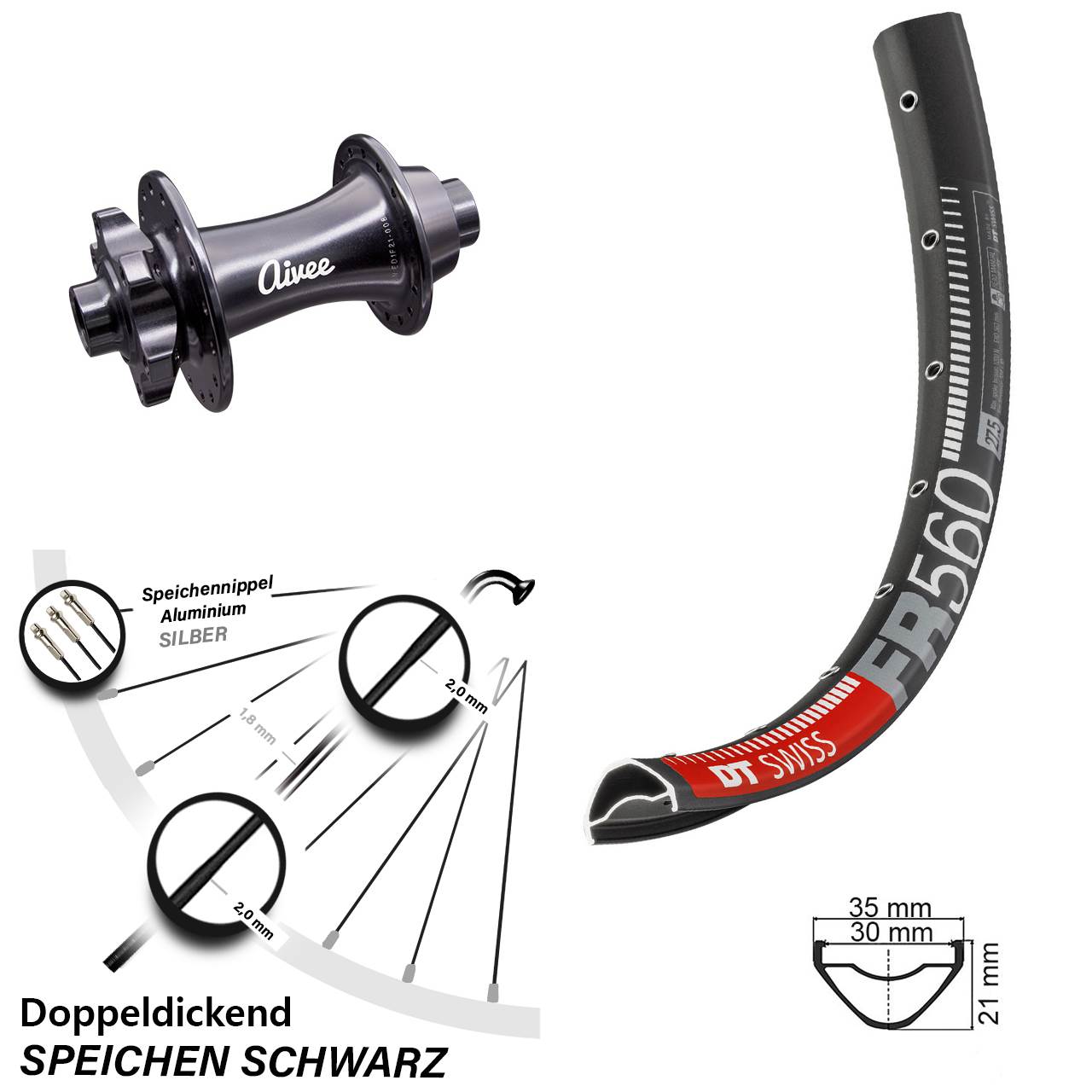 Laufrad 26 Zoll DT Swiss FR 560 Disc Aivee Classic 15x110 6-Loch