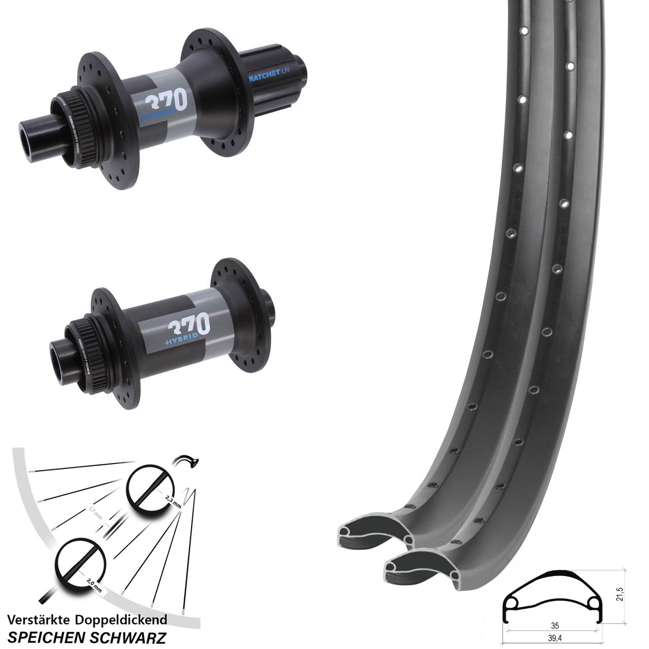 Disc Laufradsatz 29 Zoll Ambrosio E35 DT Swiss 370 Hybrid 8-11 fach HG 15x110 12x148 Boost