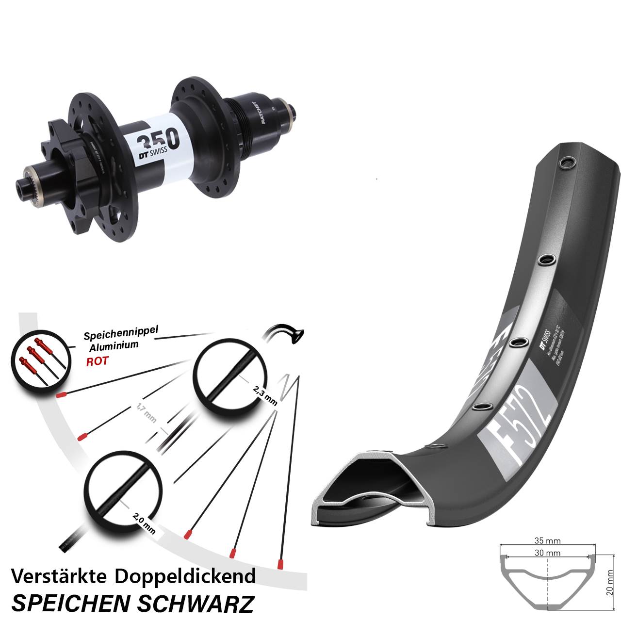 29 Zoll DT Swiss F572 350 Disc Hinterrad für Schnellspanner XD 11-12 fach