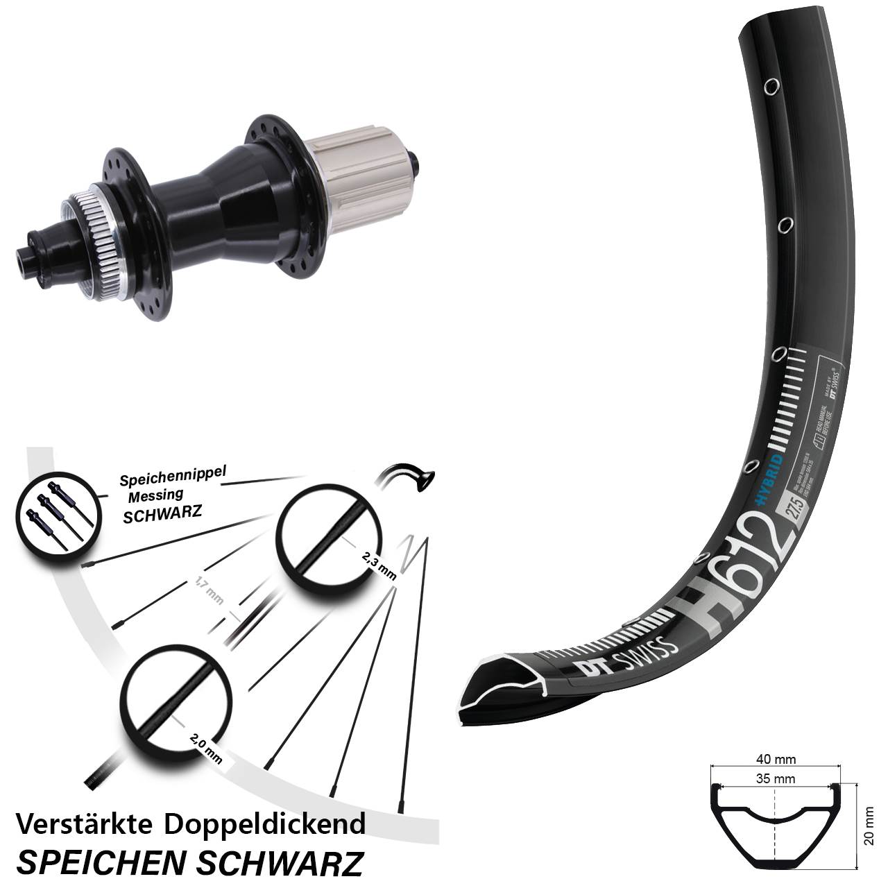 27,5 Zoll DT Swiss H 612 Novatec CL-135 Centerlock Hinterrad QR 8-12 fach
