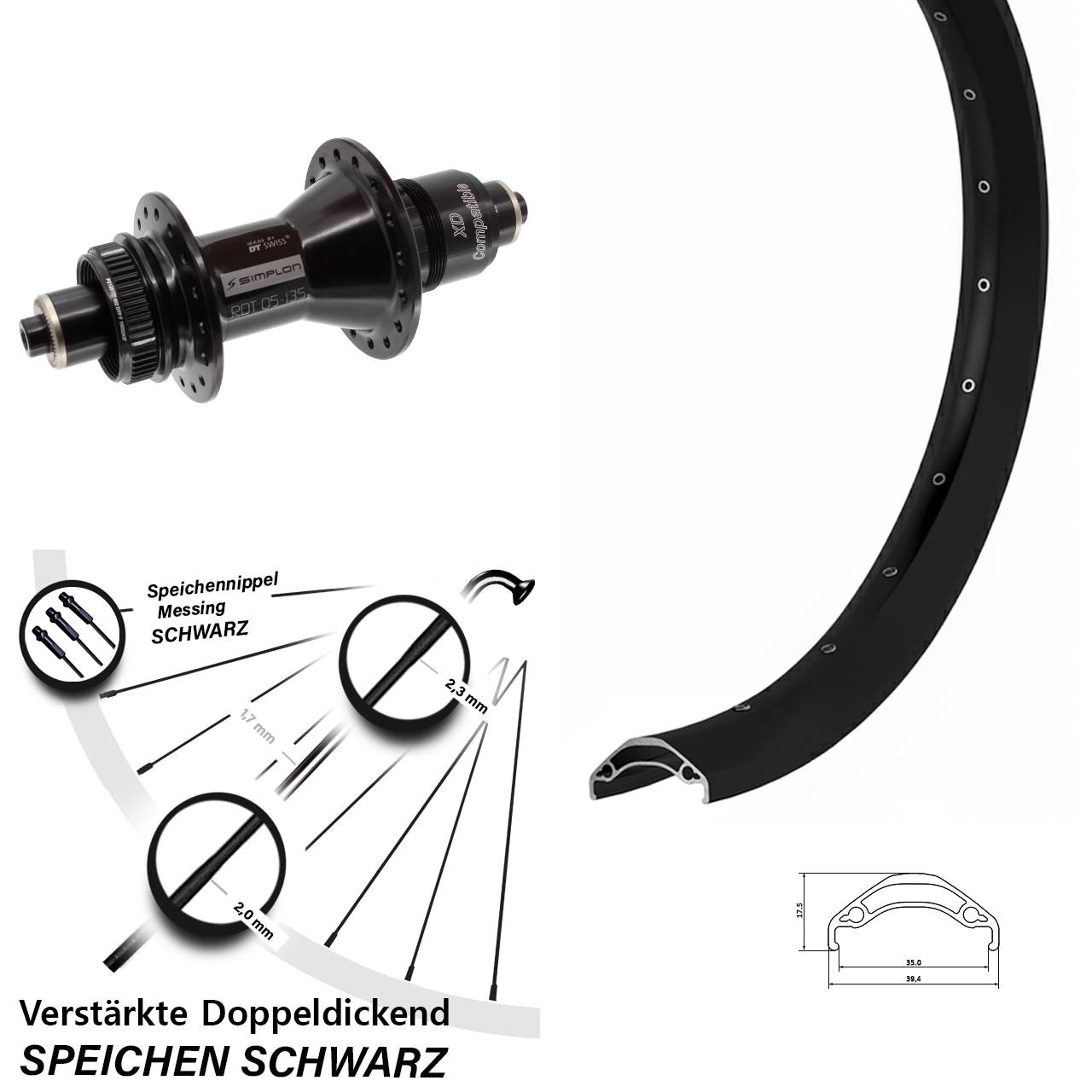 Hinterrad 29 Zoll Ryde Disc 35 DT Swiss 370 SRAM XD für Schnellspanner