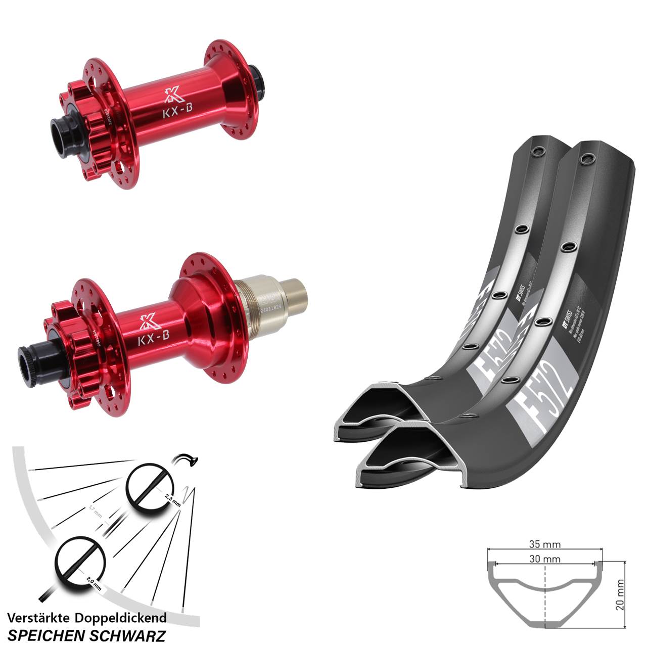 Disc Laufradsatz 27,5 Zoll DT Swiss F572 KX-B rot SRAM XD 15x110 12x148