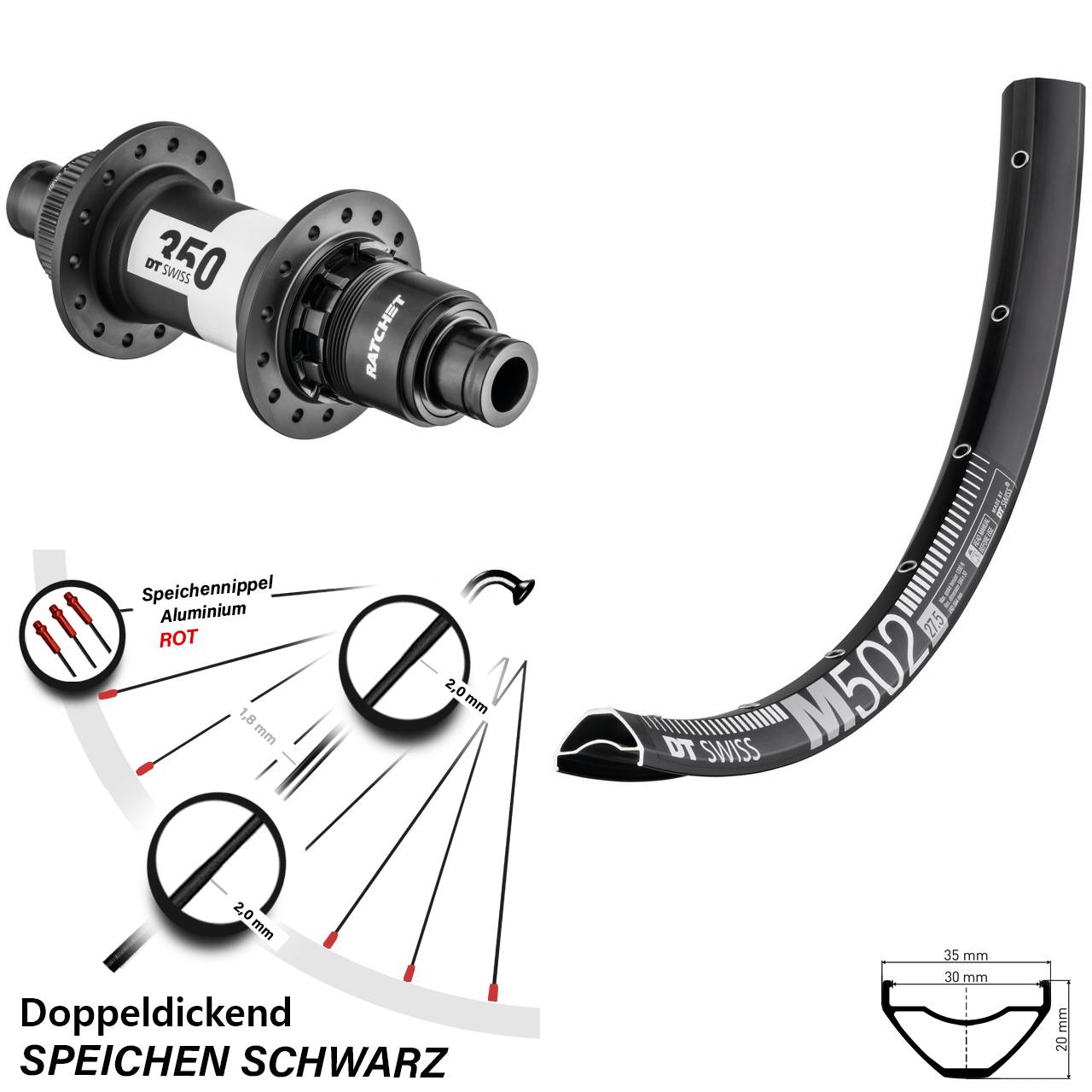 DT Swiss M502-350 29 Zoll Disc Hinterrad 12x148 SRAM XD