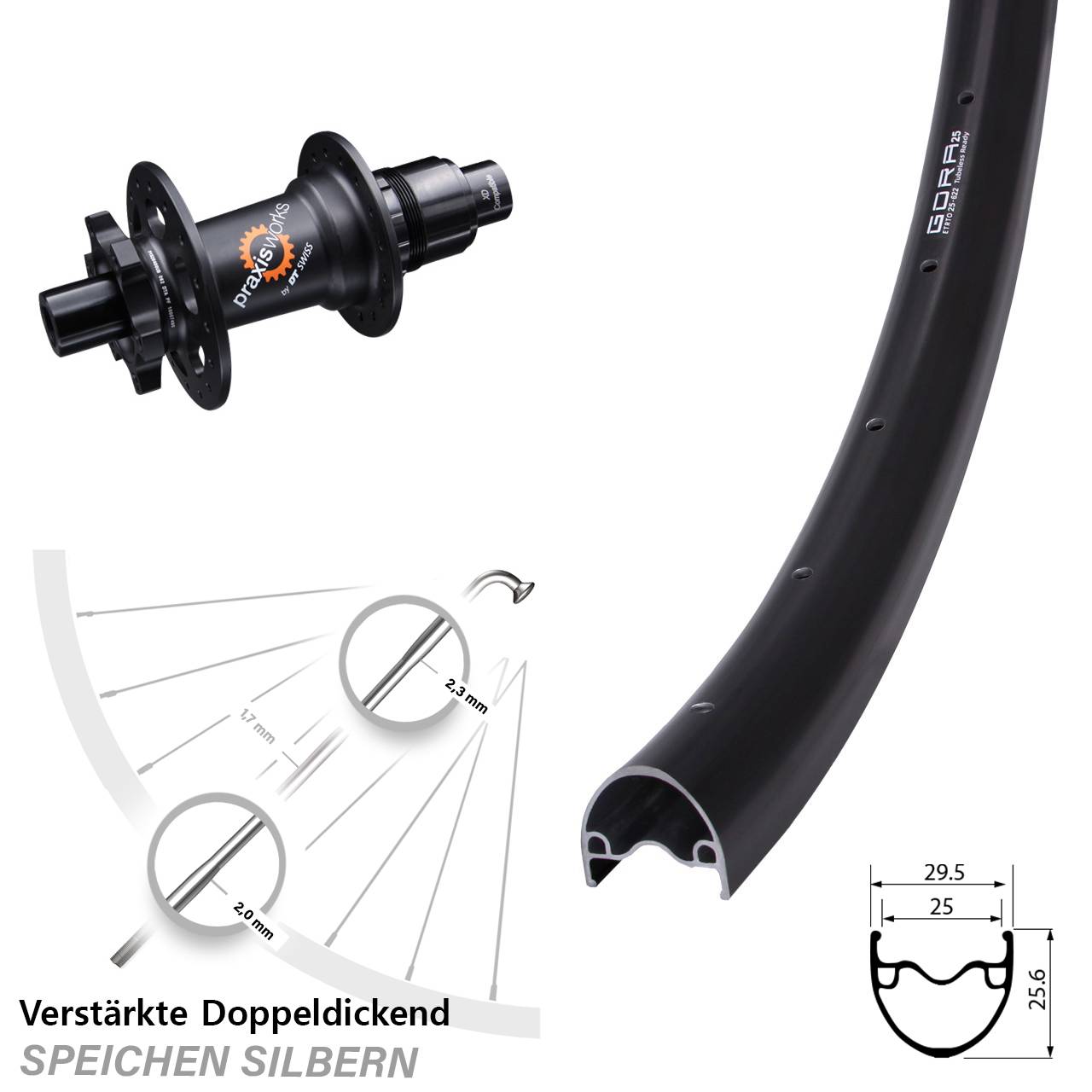 Hinterrad 6-Loch 12x142 28 Zoll Gora 25 DT Swiss 350 SRAM XD