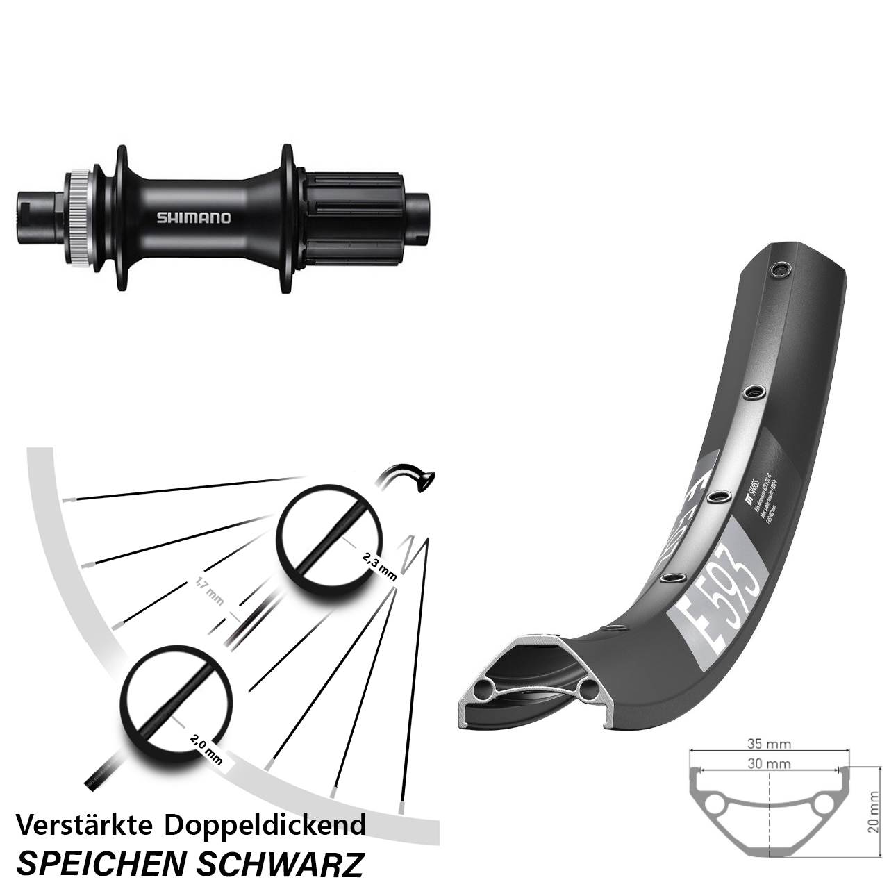 Disc Laufrad 12x142 27,5 Zoll DT Swiss E593 Shimano FH-MT400 8-11 fach