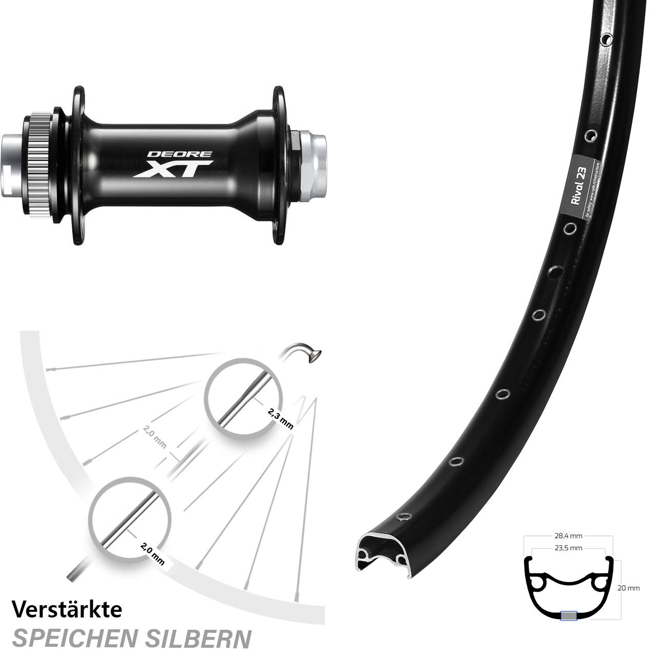 Vorderrad Centerlock 27,5 Zoll Ryde Rival 23 Shimano XT 15x110 Boost