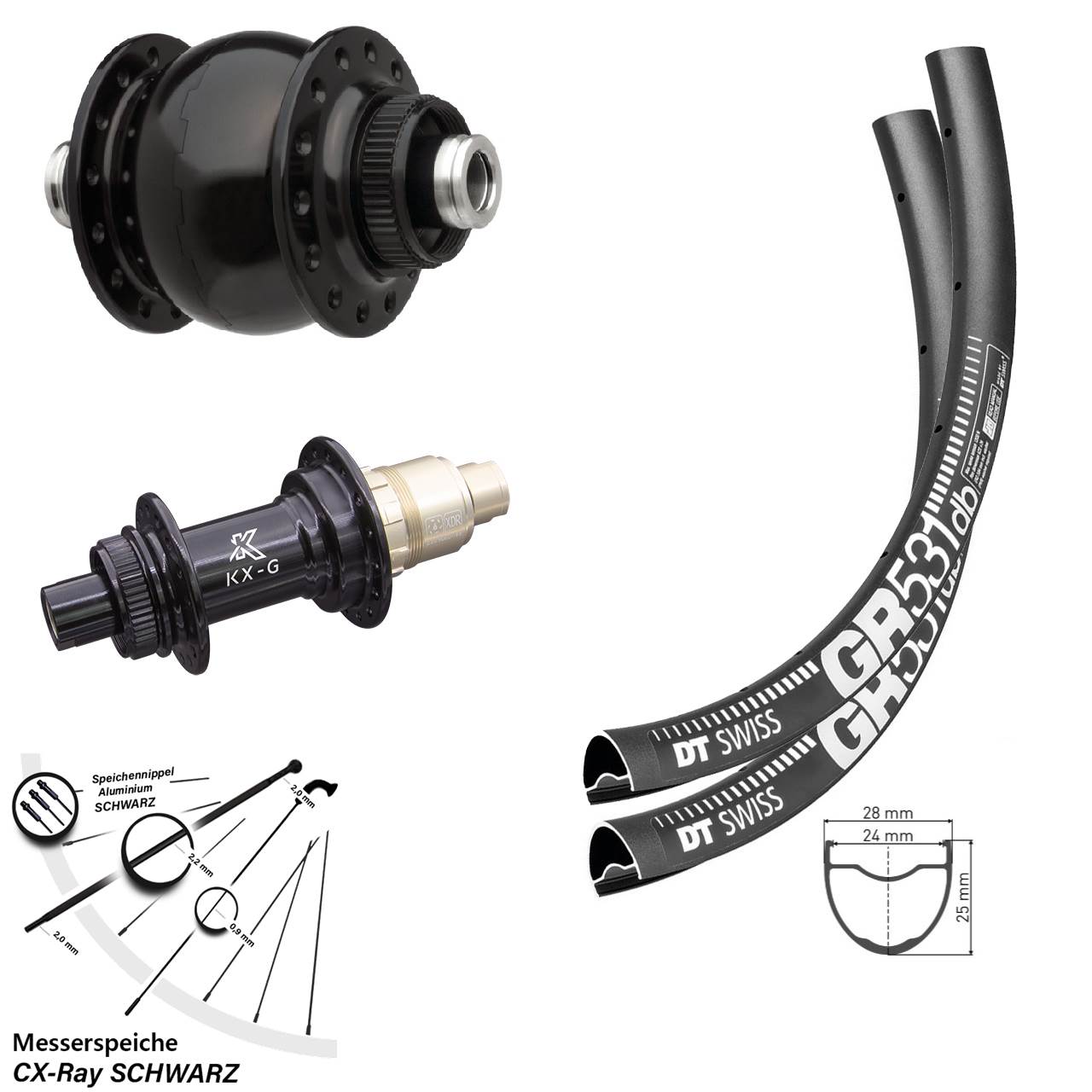 28 Zoll DT Swiss GR531 KX-G SON delux Disc Laufradsatz 12x100/142 XDR 11-12 fach CX-Ray