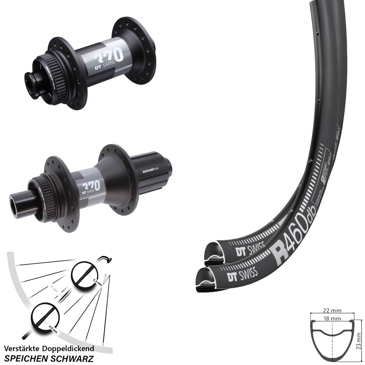 DT Swiss R 460 Disc 370 28 Zoll Centerlock Laufradsatz 12x100/142 11-12 fach HG