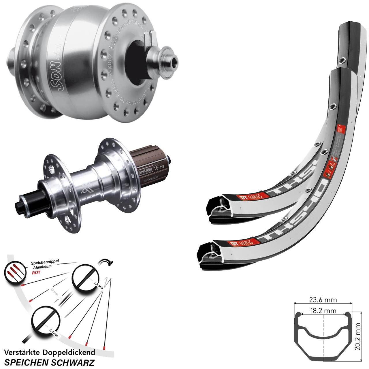 28 Zoll DT Swiss TK540 KX-T SONdelux Laufradsatz für Schnellspanner 8-12 fach HG
