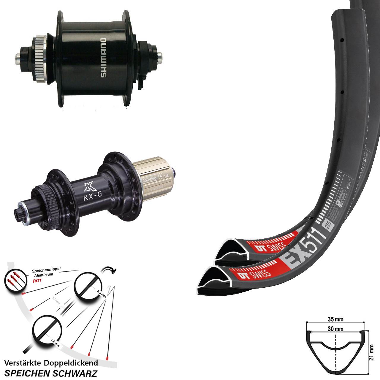 DT Swiss EX 511 KX-G Shimano DH-UR700 27,5 Zoll Centerlock Laufradsatz QR 8-12 fach