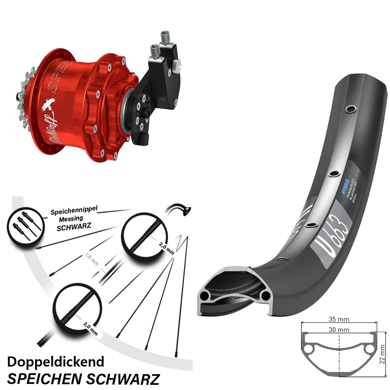 26 Zoll DT Swiss U 663 Rohloff Speedhub CC DB OEM Tandem rot