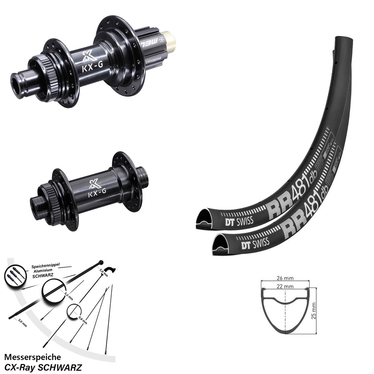 28 Zoll Laufradsatz DT Swiss RR 481 Steckachse KX-R schwarz Campagnolo N3W CX-Ray