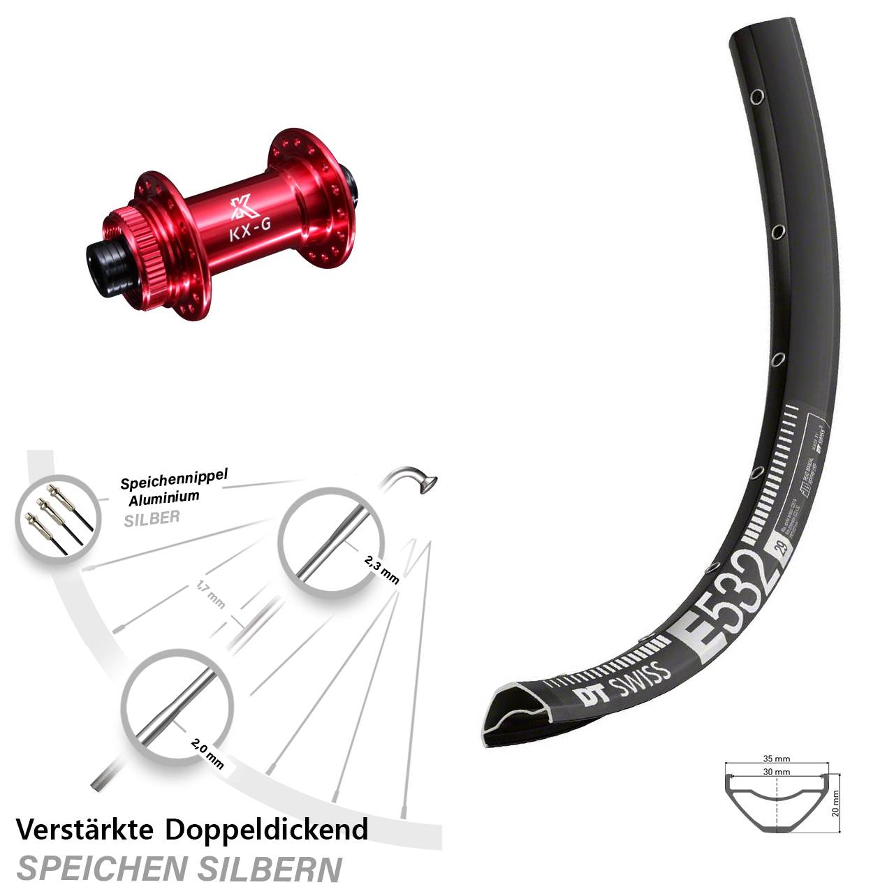 Disc Laufrad 29 Zoll DT Swiss E532 KX-G rot 15x100