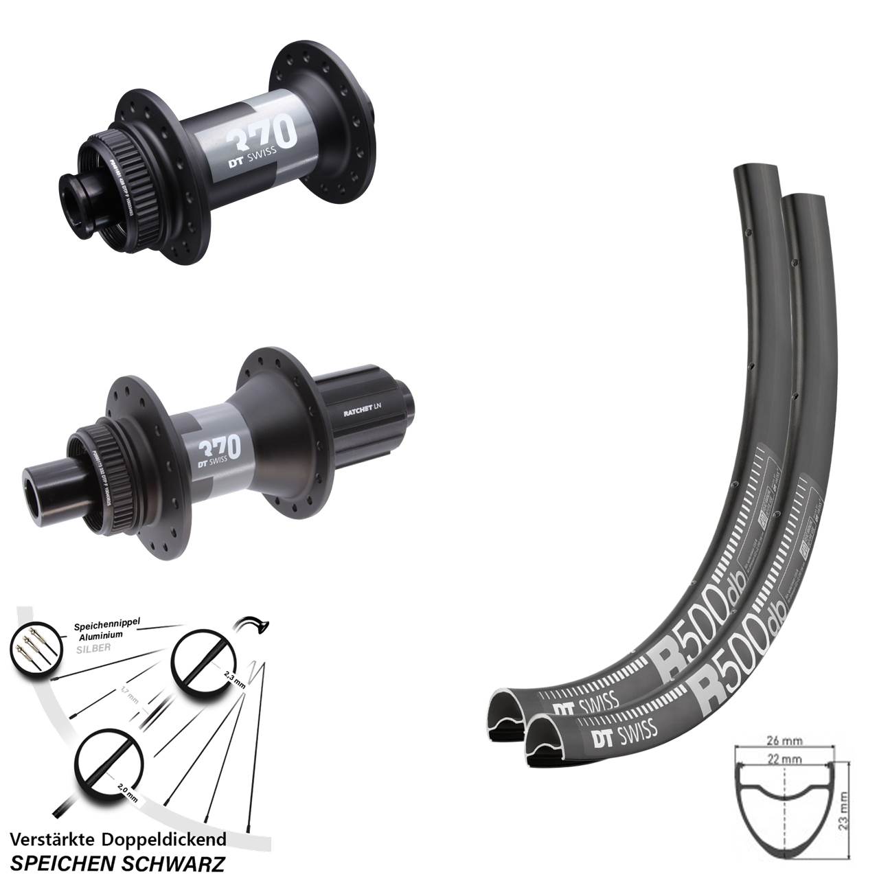 29 Zoll DT Swiss R 500-370 Disc Laufradsatz 12x100/142 11-12 fach HG