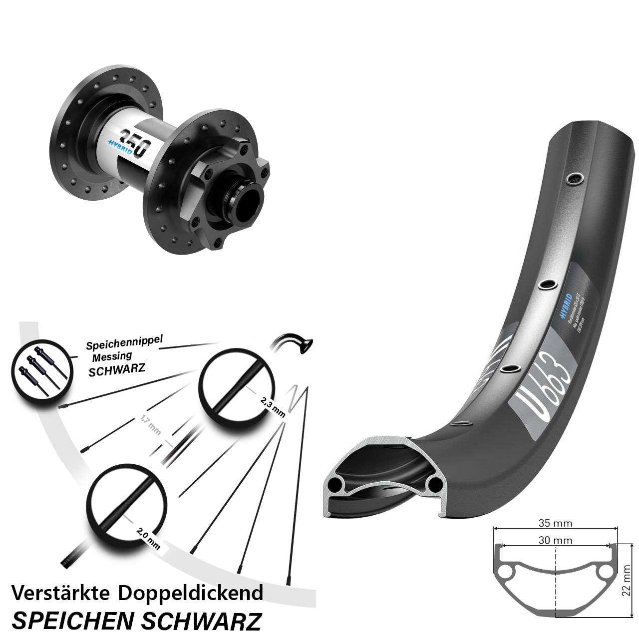 20 Zoll DT Swiss U663 350 Hybrid Disc Vorderrad Steckachse 15x100
