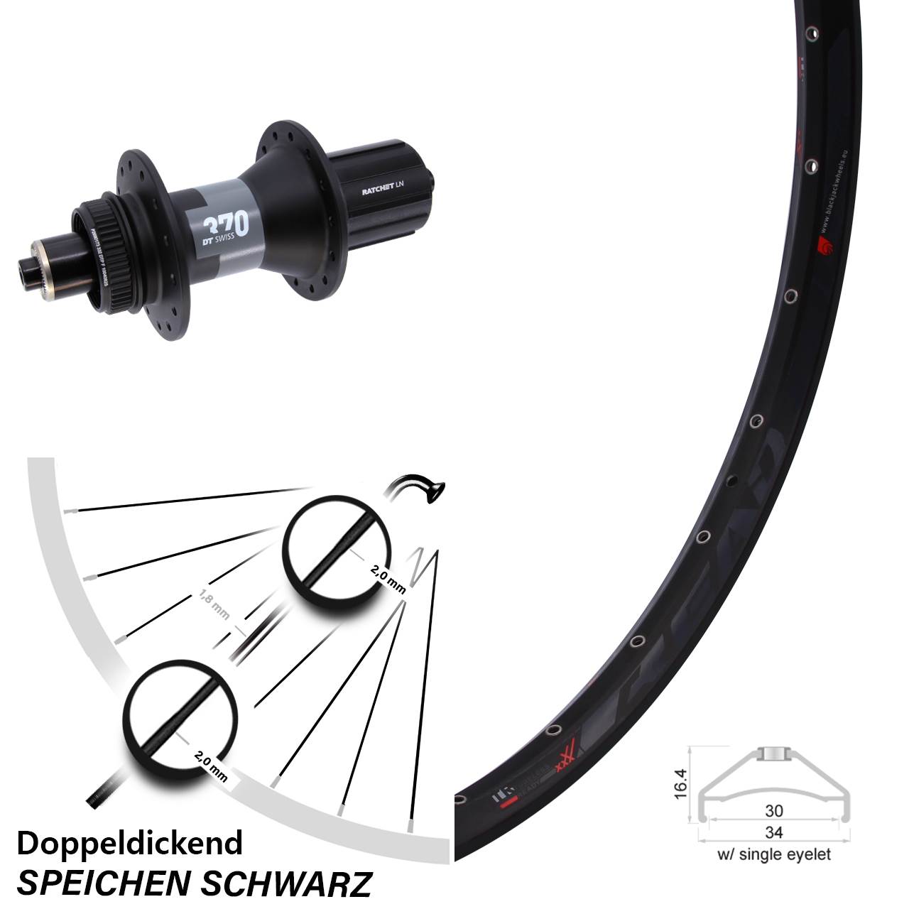 Hinterrad 27,5 Zoll Rodi Ready 30 DT Swiss 370 8-12 fach