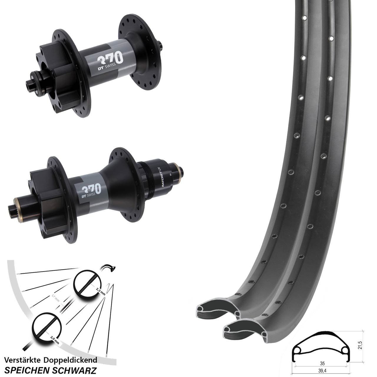 6-Loch Laufradsatz 29 Zoll Ambrosio E35 DT Swiss 370 XD für Schnellspanner