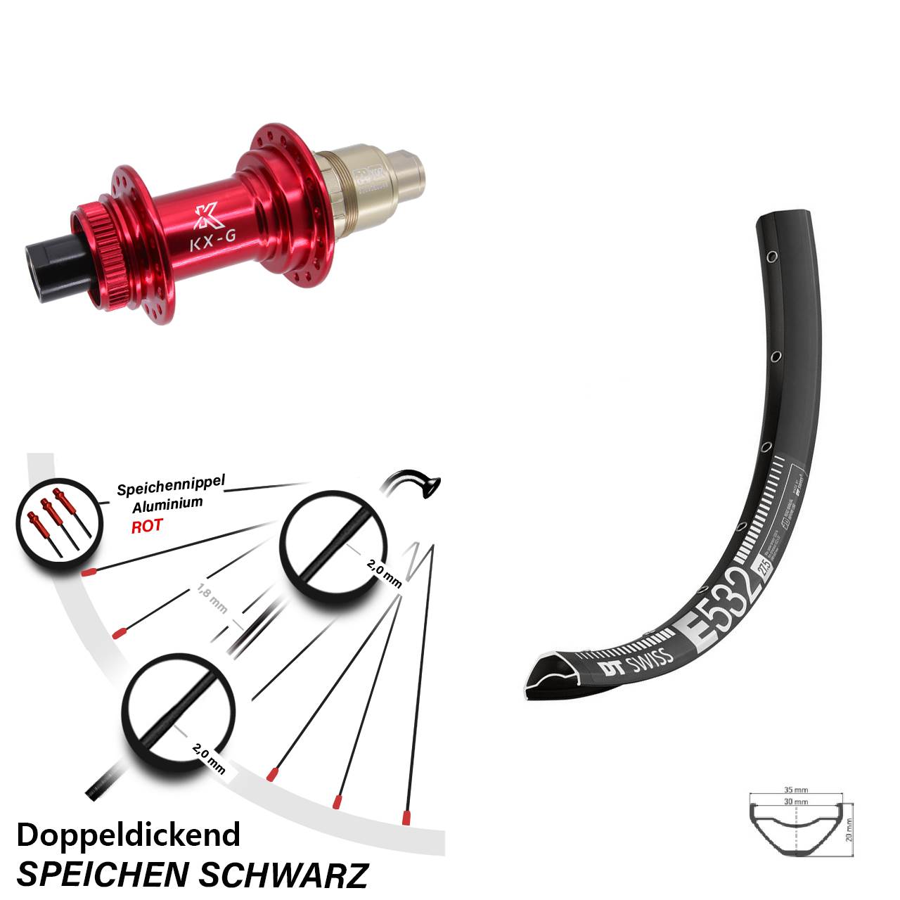 DT Swiss E 532 KX-G rot 29 Zoll Centerlock Hinterrad 12x142