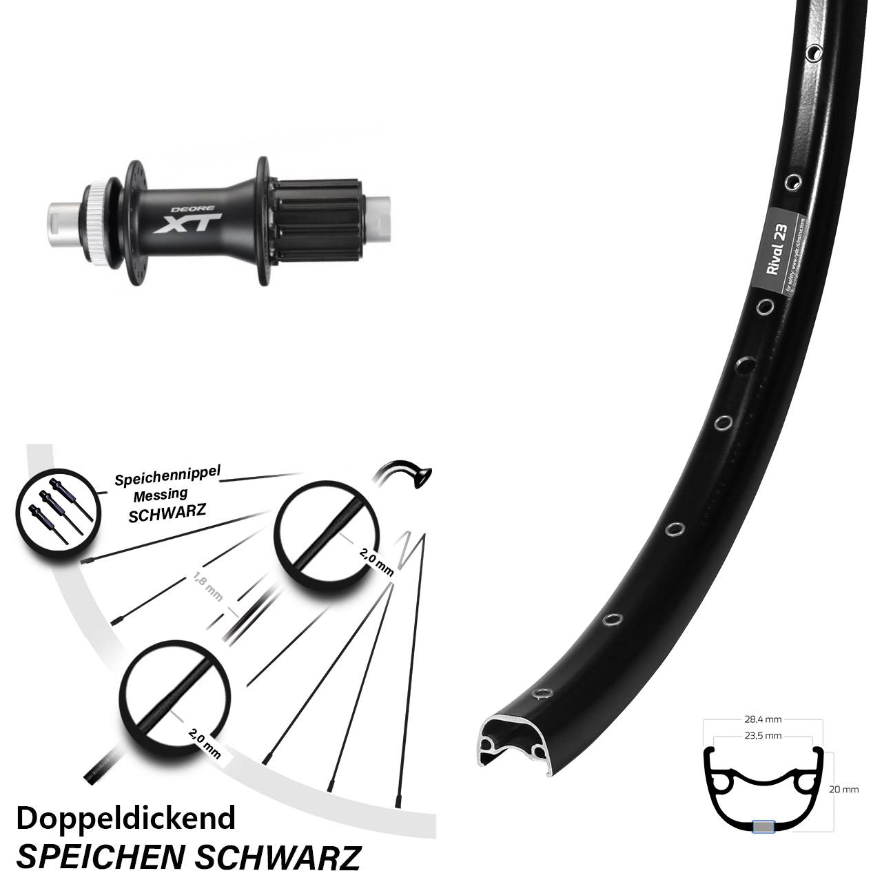 Hinterrad Centerlock 12x142 27,5 Zoll Ryde Rival 23 Shimano XT 8-11 fach HG