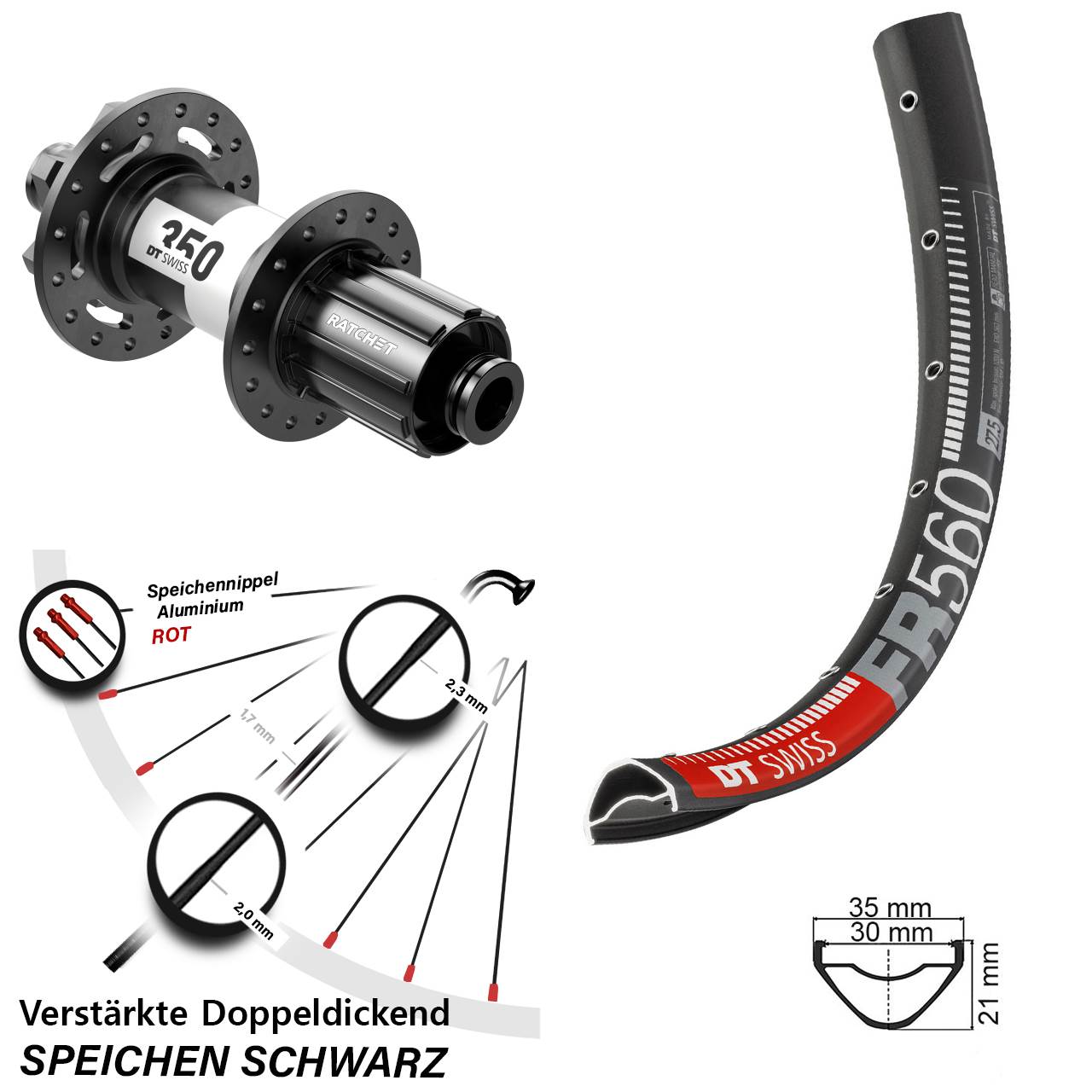 26 Zoll DT Swiss FR 560 350 Hinterrad 6-Loch 12x157 8-11 fach